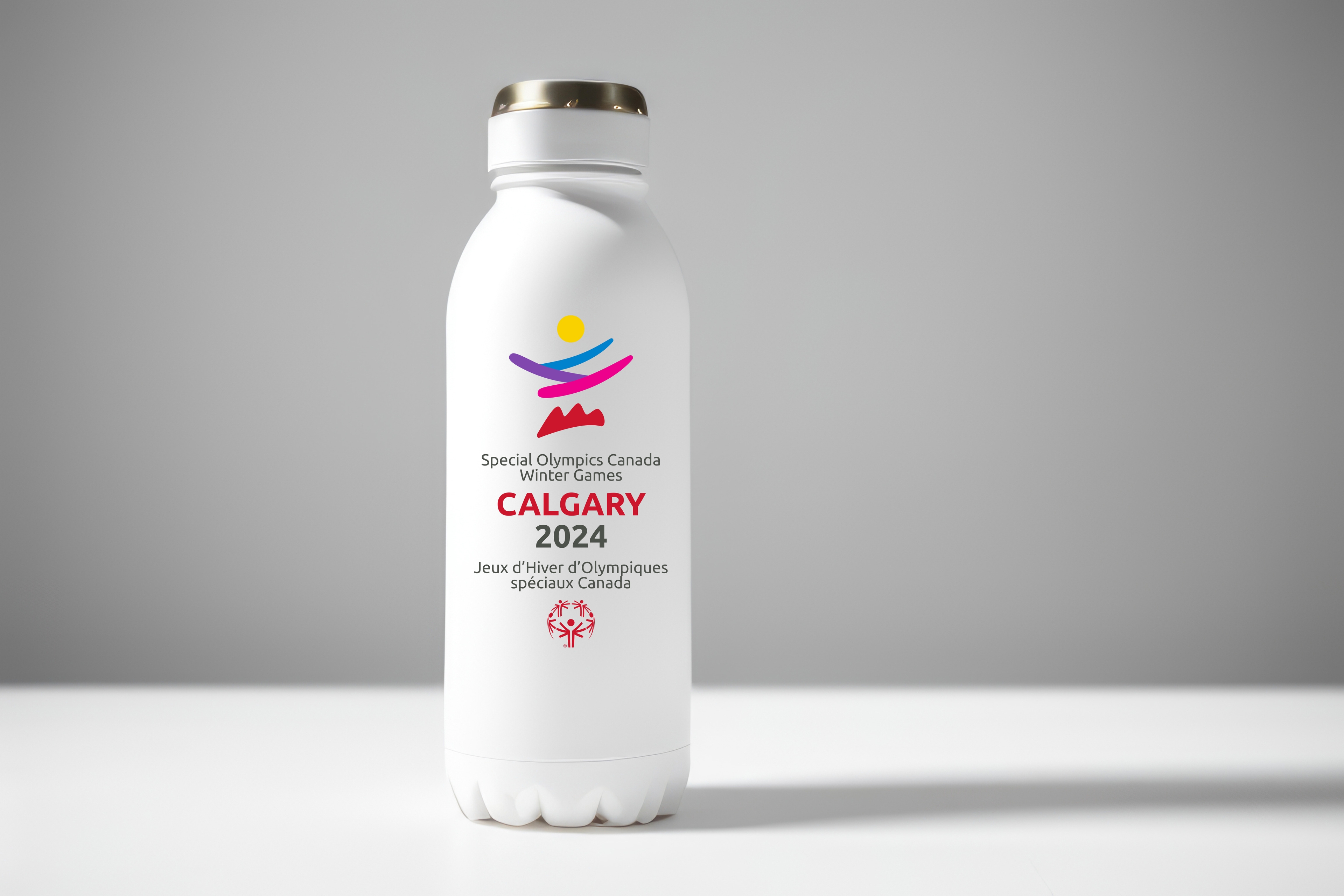 A water bottle with special olympics logo